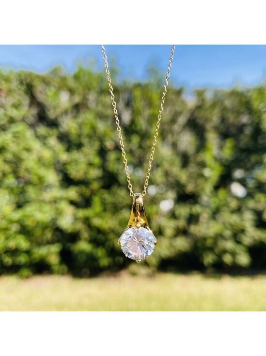 Jewelry - Cubic Zirconia 18k Gold Vermeil Sterling Silver Solitaire Pendant Neckla…